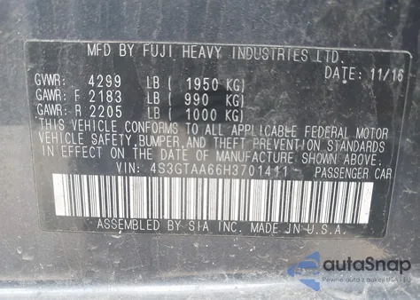 2017 Subaru Impreza 2.0I from USA, damaged, VIN 4S3GTAA66H3701411